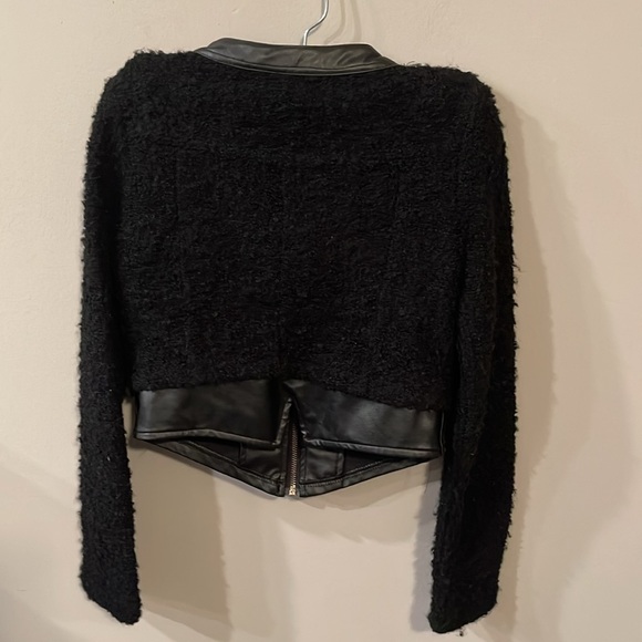 Black leather and wool jacket - Picture 2 of 2